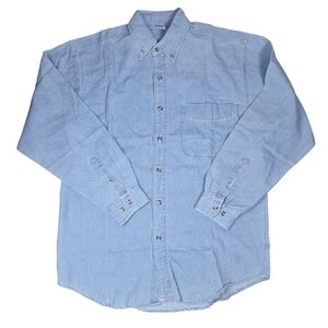 Vintage 90s Mens Small Light Blue Denim Long Sleeve Button Up Shirt Workwear